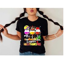 happy hallothanksmas shirt, thanksgiving shirt, christmas shirt, fall shirt, pumpkin, wine shirt, funny festival tee, cu