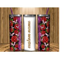 20oz Skinny Tumbler Sublimation Design Floral Rose Template for Straight & Tapered Tumbler Wraps Templates -PNG Digital Download,Custom Name