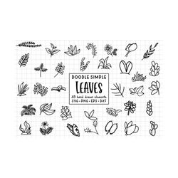 leaves doodle, hand drawn leaves set, botanical doodle clipart, svg, dxf, png, eps, leaves clipart bundle svg