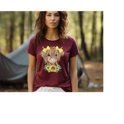 highland cow shirt, fall cow shirt, cute, highland cow with sunflowers,  sunflowers tee funny shirt, funny gifts, flower