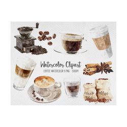 coffee watercolor clipart coffee shop cafe and pastries coffee beans water color clip art for menu design blog cards digital download
