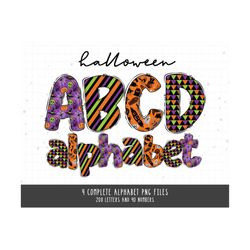cute halloween doodle alphabet bundle, halloween alphabet png, pumpkin bat witch ghost alphabet sublimation designs, halloween letters png