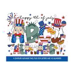 4th of july png, patriotic alphabet png bundle, 4th of july alphabet, usa flag doodle letters, red white blue sublimation, america png