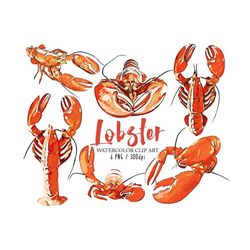 watercolor lobster clip art seafood clip art lobster graphic art set food clipart for scrapbooking card making cupcake toppers paper craft