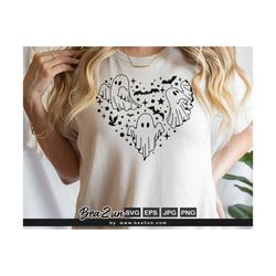 ghost svg, spooky season svg, kids halloween svg, boo svg, love halloween shirt svg, creepy ghost in heart svg, bat svg, halloween shirt svg