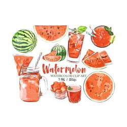 watercolor watermelon clip art watermelon fun set bunting drinks watermelon fruit for scrapbook card making cupcake toppers paper crafts
