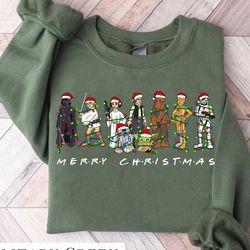 star wars christmas lights merry christmas tshirt, darth vader stormtrooper chewbacca baby yoda c3po christmas shirt, di