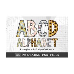 floral alphabet png, alphabet sublimation, alphabet letters bundle, sunflower alphabet letters png, alphabet clipart doodles