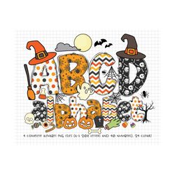 halloween png, halloween doodle letters, halloween alphabet, witch ghost pumpkin bat png sublimation, halloween clipart alphabet doodle png