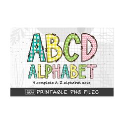 easter alphabet letters png bundle, easter eggs alpha set, easter bunny, easter hand drawn doodle letters, png sublimation designs download