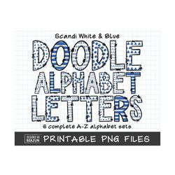 scandi white and blue alphabet png, alphabet sublimation, alphabet letters bundle, scandi alphabet letters png, alphabet clipart doodles