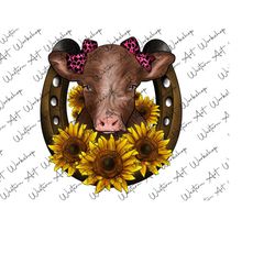 horseshoe with  highland cow png, highland cow png, cow sublimation design, sunflower horseshoe png, sublimation design, digital download