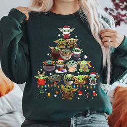 star wars santa baby yoda christmas tree shirt, the mandalorian xmas lights galaxys greetings tshirt, star wars disneyla