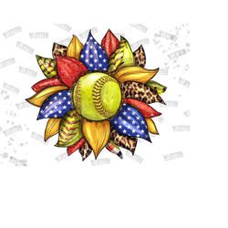 american flag softball ball sunflower glitter png, softball sunflower png image, american flag sunflower png, softball png,softball game png