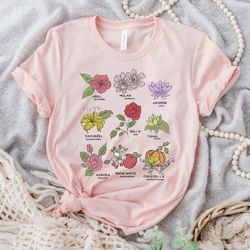 vintage disney princesses types of flowers tshirt vintage floral tshirt, disney trip tee, disneyland vacation unisex tsh