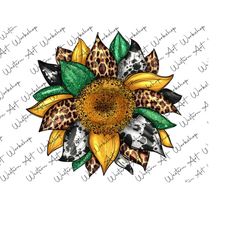leopard cowhide yellow sunflower png, sunflower png, cowhide sunflower png, yellow png, western sunflower png, glitter,  instant download