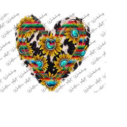 cowhide heart sunflower png, serape heart png, western heart design, heart png,sunflower heart sublimation,western design,sublimation design