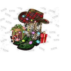 christmas cowboy boot png sublimation design,christmas hat png,christmas gift,western png, cowboy boot png, cowhide png, digital download
