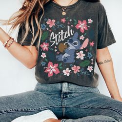 disney lilo & stitch floral stitch coconut portrait tshirt, lilo and stitch tee, disneyland vacation trip gift shirt, di