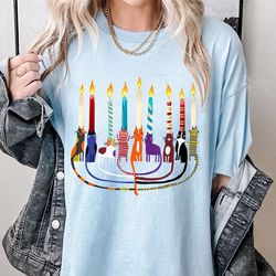 funny christmas hannukah shirt, cat menorah hanukkah t-shirt, cat mom menorah shirt, jewish shirt, chanukah shirt