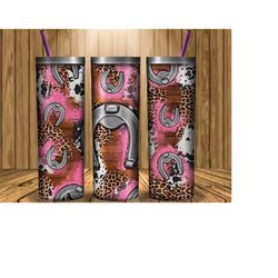 western horseshoe glitter 20oz skinny tumbler png, western horseshoe tumbler png, turquoise tumbler png, leopard horseshoe sublimation png
