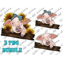 pig bundle png, sunflower pig png, farm pig png, bandana pig png, pig sublimation, watercolor pig design,sublimation design,digital download
