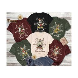 personalized disney christmas family matching shirts, custom disney family christmas name tee, mickey and friends snowflakes christmas shirt