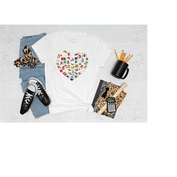 Books Heart Shirts Women, Book Lovers T-Shirt, Gift For Librarian, Reading Teacher, Gift For Bookworms, Gift For Teacher