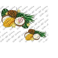 pineapple mango coconut sublimation design, summer fruits, pineapple png, coconut png, mango png, summer png, sublimatio