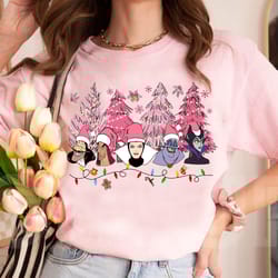 disney villains christmas pink tree tshirt, captain hook ursula evil queen maleficent pink christmas shirt, pink christm