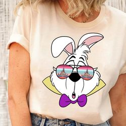 disney white rabbit retro rainbow castle sunglasses portrait shirt, disney alice in wonderland tee, disneyland family ma