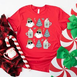 Santa Claus Doodles Shirt PNG, Christmas Gifts, Minimalist Christmas Trees Tee, Retro Xmas Latte TShirt PNG,Santa Hat Cl