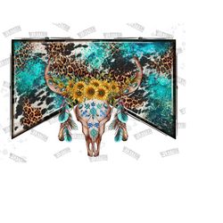 boho feathers sunflower crown bull skull png, sunflower boho bull skull png sublimation design, feather png, western bull skull png