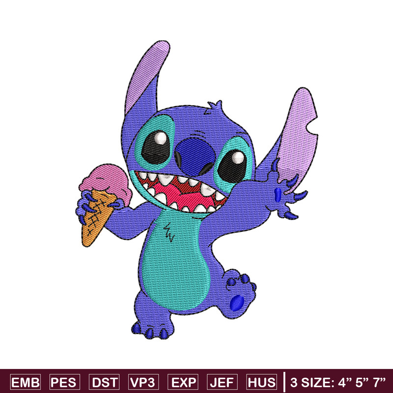 Stitch with Ice Cream embroidery design, cartoon embroidery, logo design, embroidery file, logo shirt, Digital download.jpg