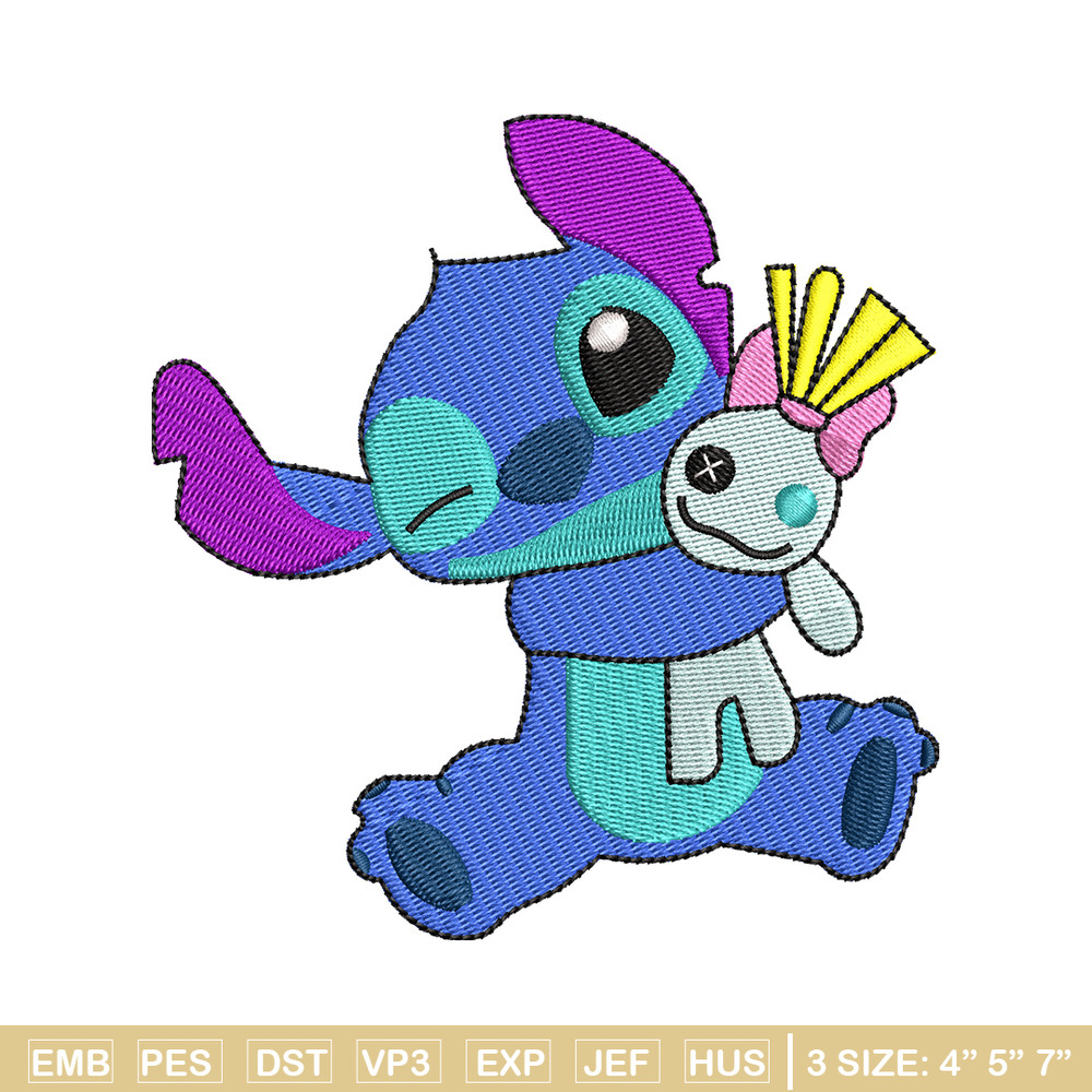 Stitch With Doll embroidery design, Stitch cartoon embroidery, cartoon design, embroidery file, Digital download.jpg