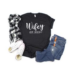 wifey hubby shirt, wifey est 2023 shirt, husband and wife shirt, honeymoon tshirt, wife gifts, mrs tshirt, couple shirts, just married tee