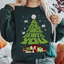 star wars may the force be with you christmas tree tshirt, star wars christmas tshirt, xmas lights and presents shirt, d