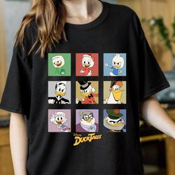 disney ducktales group shot comic box up tshirt, scrooge mcduck donald duck huey dewey louie, disneyland gift unisex tsh