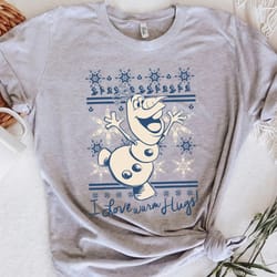 disney frozen olaf i love warm hugs pattern graphic tshirt, disneyland vacation, unisex tshirt family birthday gift adul