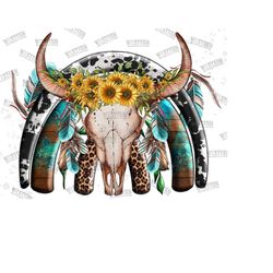 sunflower bull skull with rainbow sublimation png, western rainbow png,western bull skull png,sunflower boho bull skull png,cowhide rainbow