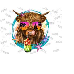 summer highland cow png, summer, animal, summer png, western png, cow, sunglasses cow png, sublimation file sublimation designs downloads