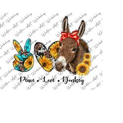 peace love donkey with bandana sublimation png, love donkey png, donkey png, love donkeys, sunflower donkey png, watercolor donkey, png file