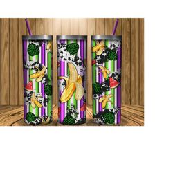 banana watermelon tropical leaves tumbler png, pineapple tumbler png sublimation design, summer fruit tumbler png, floral banana tumbler png