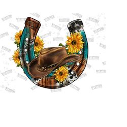 Horseshoe Cowboy Hat Design, Sunflower Horseshoe Png, Cowgirl Png, Western Design, Sunflower Png, Western Sublimation De