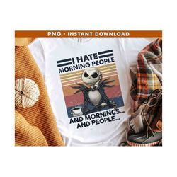 i hate morning people and mornings and people, nightmare before christmas png, jack and sally pattern, horror characters png, halloween png