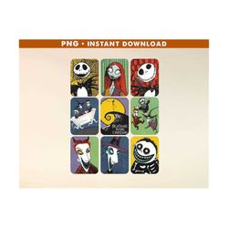 nightmare before christmas png, halloween decorations, skelleton, jack and sally pattern, horror characters png, horror friends png