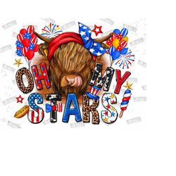 oh my stars, western 4th of july cow background png, cow sublimation design, american flag background png,sunflower cow png,digital download