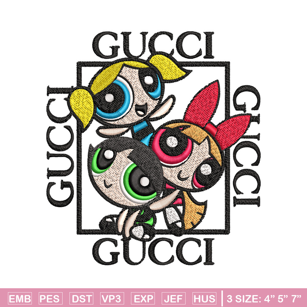 Powerpuff girl gucci Embroidery design, logo Embroidery, cartoon design, Embroidery File, gucci logo, Instant download..jpg