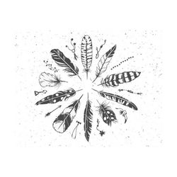 boho feathers svg boho feathers svg file boho svg feather svg cut file tribal feathers svg dxf eps files for silhouette studio svg clipart