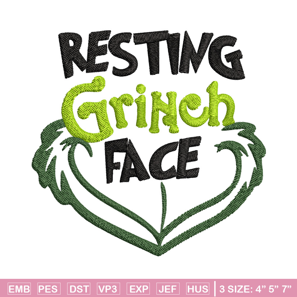 Resting Grinch Face Embroidery design, Grinch christmas Embroidery, Grinch design, Embroidery File, Instant download.jpg